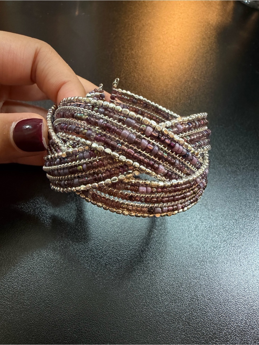 Multi-Strand Purple Beaded Twist Bracelet